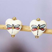 Gold-accented howlite stud earrings, 'Sweet Inspiration' - Gold-Accented Firefly Howlite Stud Earrings in Bright Hues