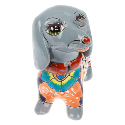 Keramik-Skulptur 'Beschützer der Hacienda'. - Dackel Hund-Thema bemalte Keramik-Skulptur in Grau