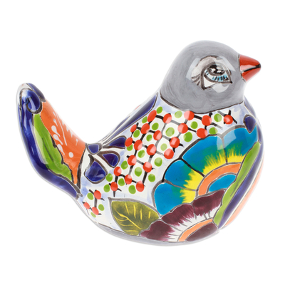 estatuilla de ceramica - Figura de cerámica pintada de Hacienda con temática de pájaros en gris