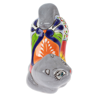 estatuilla de cerámica - Figura de gato de cerámica gris hecha a mano con temática de hacienda