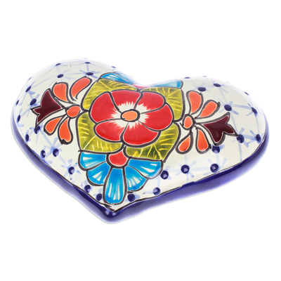 Keramikskulptur - Herzförmige, florale Keramikskulptur mit Hacienda-Motiv