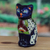 Escultura de cerámica - Escultura de cerámica con temática de gato Hacienda pintada a mano en azul