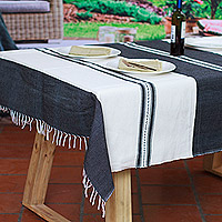 Cotton tablecloth, 'Delightful Duality' - Handwoven Striped Black and White Cotton Tablecloth
