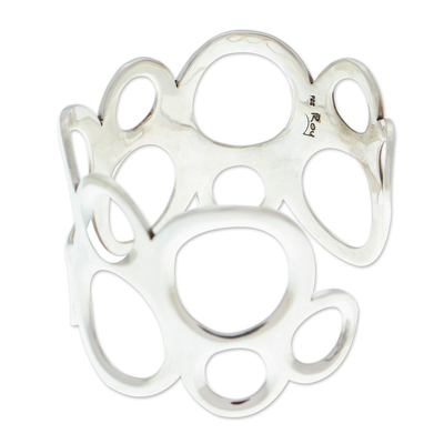Sterling silver cuff bracelet, 'Bubbly Sides' - Bubble-Patterned Sterling Silver Cuff Bracelet from Mexico