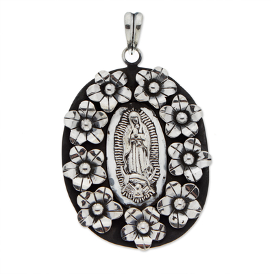 Sterling silver pendant, 'Our Lady of Guadalupe' - Our Lady of Guadalupe Themed Taxco Sterling Silver Pendant