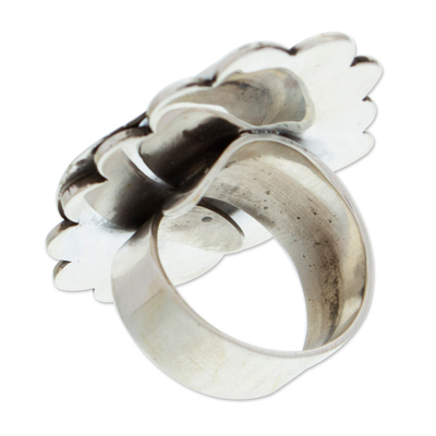 Sterling silver wrap ring, 'Contemporary Nature' - Taxco Sterling Silver Wrap Ring with Floral and Leaf Motif