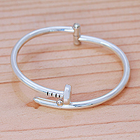 Sterling silver wristband bracelet, 'Nail Flair' - Polished Taxco Sterling Silver Nail Wristband Bracelet