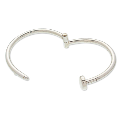Sterling silver wristband bracelet, 'Nail Flair' - Polished Taxco Sterling Silver Nail Wristband Bracelet