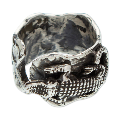 Men's sterling silver wrap ring, 'Mighty Crocodile' - Textured Men's Taxco 925 Silver Crocodile-Themed Wrap Ring