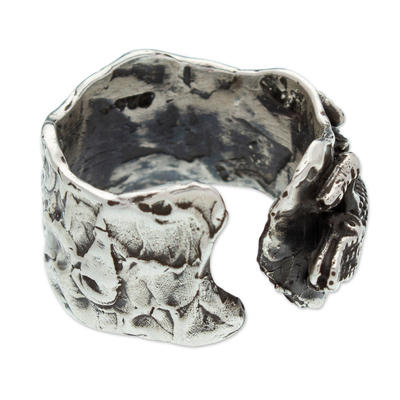 Men's sterling silver wrap ring, 'Mighty Crocodile' - Textured Men's Taxco 925 Silver Crocodile-Themed Wrap Ring