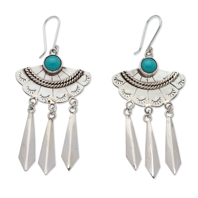 Türkise Kronleuchter-Ohrringe - Türkisfarbene, fächerförmige Kronleuchter-Ohrringe aus 925er Silber von Taxco