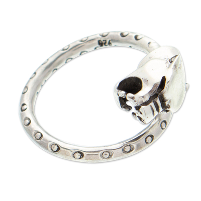 Men's sterling silver wrap ring, 'Powerful Jaguar' - Men's Taxco 925 Silver Jaguar Wrap Ring with Dotted Band