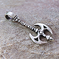 Men's sterling silver pendant necklace, 'Viking Axe' - Viking Axe-Shaped Men's Taxco Sterling Silver Pendant