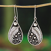 Sterling silver dangle earrings, 'Tears from Nature' - Drop-Shaped Leafy Sterling Silver Dangle Earrings