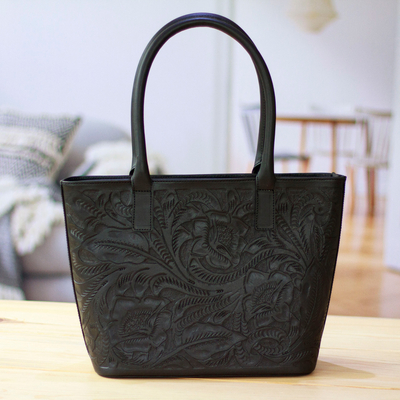 Black Flower Luxury Designer Messenger Bag Embossed Shadow Soft