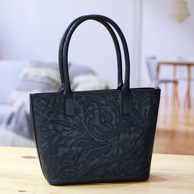 FLOWER TOOLED LEATHER Bag With Leaf and Floral Design 
