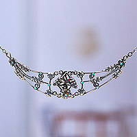 Halskette mit Perlenanhänger aus Sterlingsilber, „Arcadia of Peace“ – Halskette mit Blumen- und Blattperlenanhänger aus Sterlingsilber