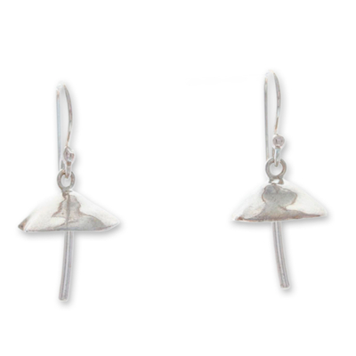 Sterling silver dangle earrings, 'Dancing Mushrooms' (large) - Mushroom-Themed Sterling Silver Dangle Earrings (Large)