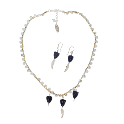 Agate and lapis lazuli jewelry set, 'Jewel Wings' - Wing-Themed Agate and Lapis Lazuli Jewelry Set