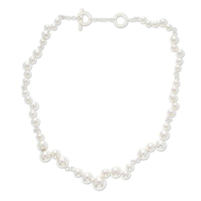 Sterling silver link necklace, 'Orb Glam' - Polished Taxco Sterling Silver Link Necklace with Orbs