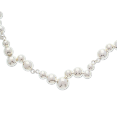 Sterling silver link necklace, 'Orb Glam' - Polished Taxco Sterling Silver Link Necklace with Orbs