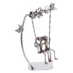 Auto part statuette, 'Romantic Swing' - Eco-Friendly Recycled Auto Part Statuette of Couple in Swing