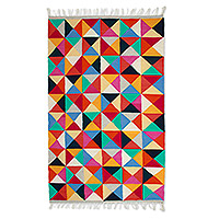 Wool area rug, 'The Creation of Light' (5x8) - Colorful Geometric Wool Area Rug Handwoven in Mexico (5x8)