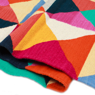 Alfombra de lana, (5x8) - Alfombra de lana geométrica colorida tejida a mano en México (5x8)