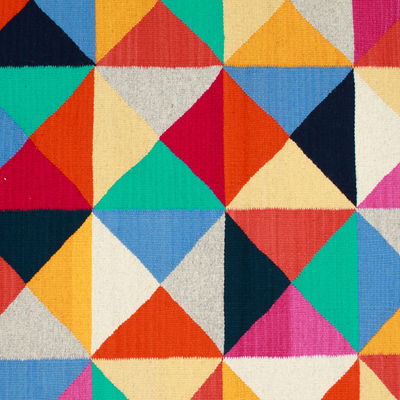 Alfombra de lana, (5x8) - Alfombra de lana geométrica colorida tejida a mano en México (5x8)