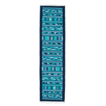 Wool runner rug, 'Blue Geometry' (3x10) - Handwoven Wool Runner Rug in Blue Turquoise and Green (3x10)
