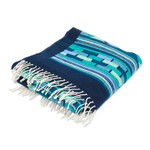 Wool runner rug, 'Blue Geometry' (3x10) - Handwoven Wool Runner Rug in Blue Turquoise and Green (3x10)