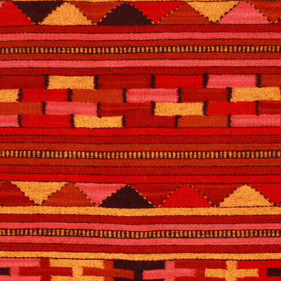 Alfombra de pasillo de lana, (3x10) - Alfombra de pasillo de lana tejida a mano en rojo, marrón y naranja (3x10)