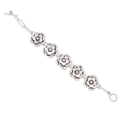 Sterling silver link bracelet, 'Divine Blossoming' - High-Polished Floral Sterling Silver Link Bracelet