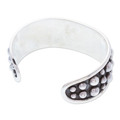 Sterling silver cuff bracelet, 'Palatial Bubbles' - Polished Bubble-Patterned Sterling Silver Cuff Bracelet