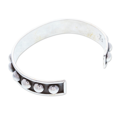 Sterling silver cuff bracelet, 'Ancestral Spheres' - Polished Sterling Silver Cuff Bracelet Crafted in Mexico