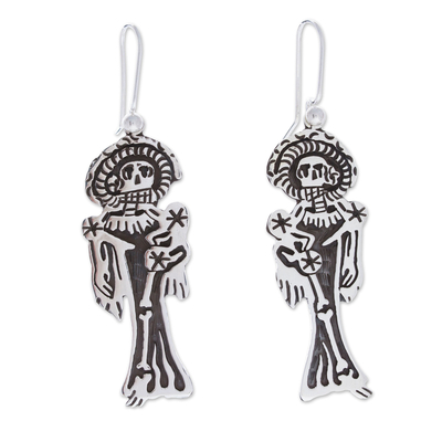 Sterling silver dangle earrings, 'Catrina Glam' - Taxco Silver Mexico Day of the Dead Catrina Dangle Earrings