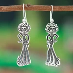 Sterling silver dangle earrings, 'Catrina Bride' - Taxco Silver Day of the Dead Catrina Bride Dangle Earrings