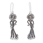 Sterling silver dangle earrings, 'Catrina Bride' - Taxco Silver Day of the Dead Catrina Bride Dangle Earrings