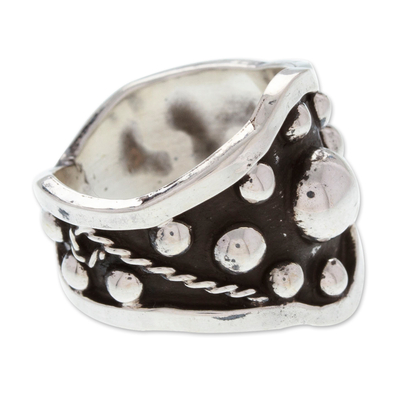 Sterling silver band ring, 'Glam Vibe' - Modern Taxco Sterling Silver Band Ring with Oxidized Finish