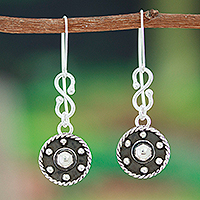 Pendientes colgantes de plata de ley, 'Ruedas de estilo' - Pendientes colgantes oxidados de plata de ley de Taxco modernos