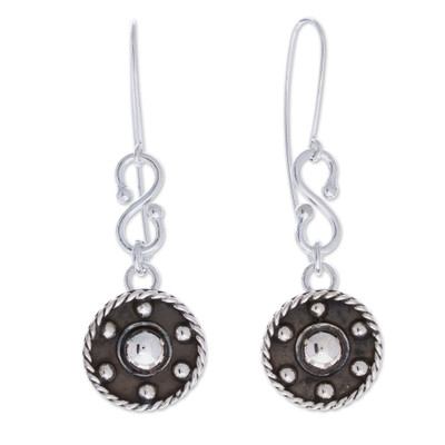 Sterling silver dangle earrings, 'Wheels of Style' - Modern Taxco Sterling Silver Oxidized Dangle Earrings