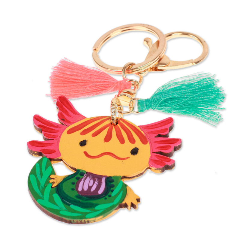 Hand-Painted Axolotl-Themed Wood Keychain and Bag Charm - Aquatic ...