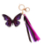 Wood keychain and bag charm, 'Monarchs of Hope' - Hand-Painted Wood Butterfly Keychain and Bag Charm in Purple