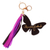 Wood keychain and bag charm, 'Monarchs of Hope' - Hand-Painted Wood Butterfly Keychain and Bag Charm in Purple