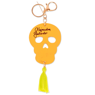 Wood keychain and bag charm, 'Mexican Tradition' - Hand-Painted Day of the Dead Skull Wood Keychain & Bag Charm