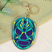 Schlüsselanhänger und Taschenanhänger aus Holz, „Mexican Wrestler“ – Handbemalter mexikanischer Wrestler-Masken-Schlüsselanhänger und Taschenanhänger aus Holz