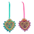 Wood ornaments, 'Shimmering Heart' (pair) - 2 Hand-Painted Heart-Shaped Wood Ornaments with Ribbons