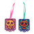 Wood ornaments, 'Mexican Custom' (pair) - 2 colourful Hand-Painted Wood Day of the Dead Skull Ornaments