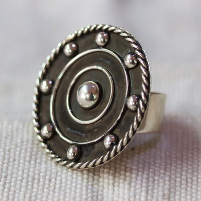 Sterling silver wrap cocktail ring, 'Wheels of Style' - Modern Taxco Sterling Silver Oxidized Cocktail Ring