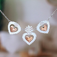 Collar llamativo de plata de primera ley y cobre - Collar llamativo de plata de ley y cobre en forma de corazón